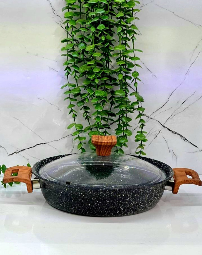 ماهیتابه دو دسته گرانیت درب پیرکس هاناتک سایز ۲۴
