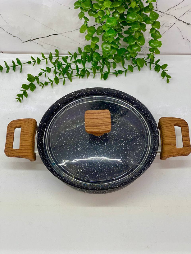 ماهیتابه گرانیت درب پیرکس دو دسته هاناتک سایز ۲۰