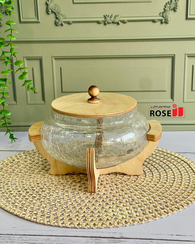 اجیل خوری شیشه ای درب دار چوبی ابگز پایه چوبی