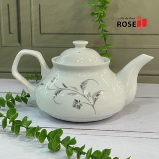 قوری چینی دسته دار طرح دار سفید