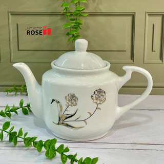 قوری چینی دسته دار طرح دار سفید