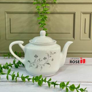 قوری چینی دسته دار طرح دار سفید